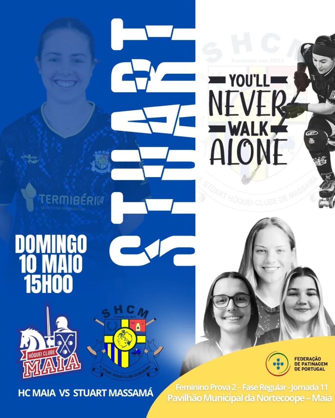 Mais um jogo, mais uma etapa, mais uma tarde de emoção 💪 
As nossas Seniores Femininas vão jogar e precisam do nosso apoio! 

🗓️ Domingo 
🕐 15.00h 
📍 Maia 

#somosum 💙💛 
Sofremos juntos! 
Vibramos juntos! 
Festejamos juntos!