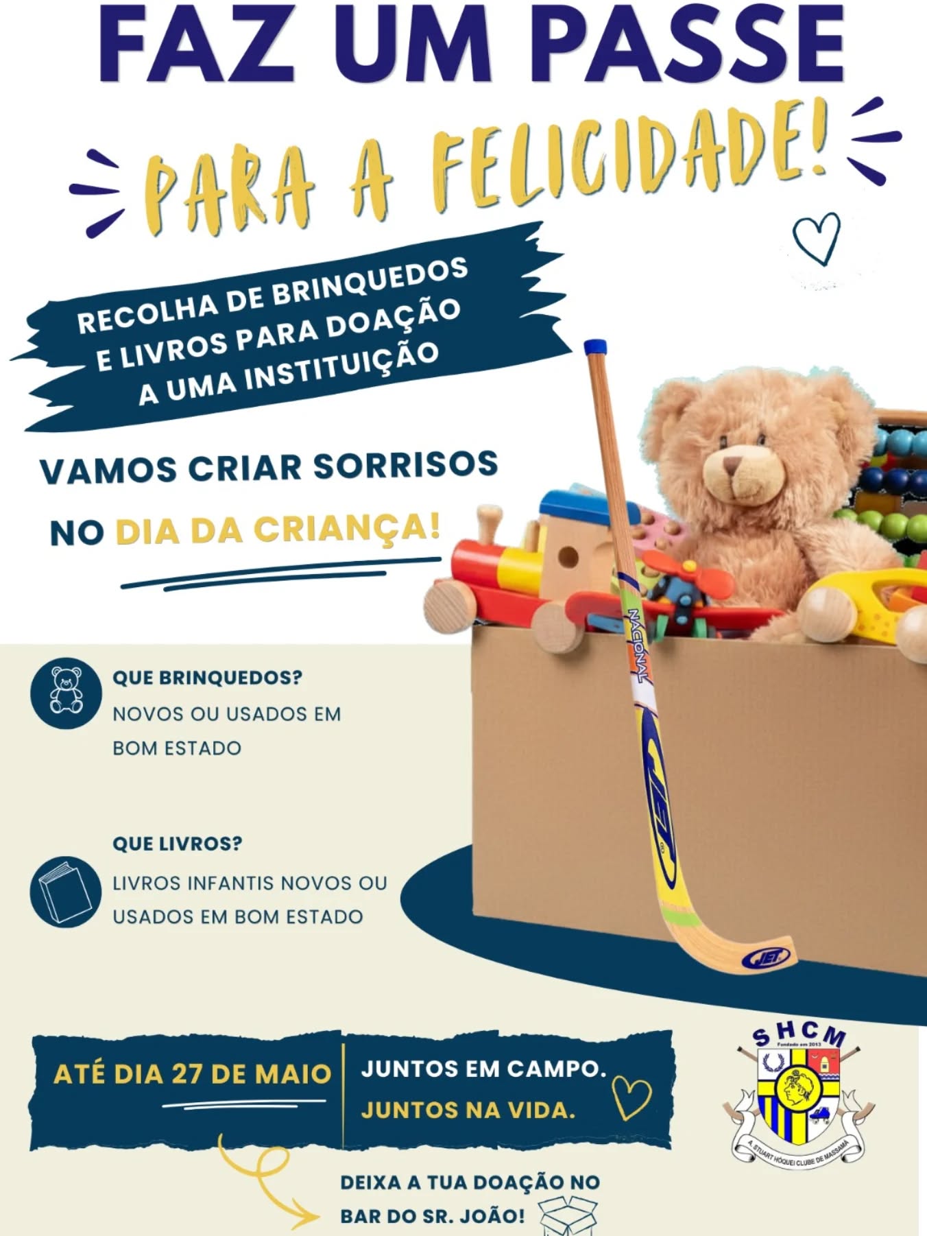 O dia da criança está a chegar! 
Com a sua ajuda vamos criar sorrisos nesse dia tão especial! 
Caso tenha livros e brinquedos novos ou em bom estado, venha ter connosco! 
Contamos consigo! 

#somosum 💙💛