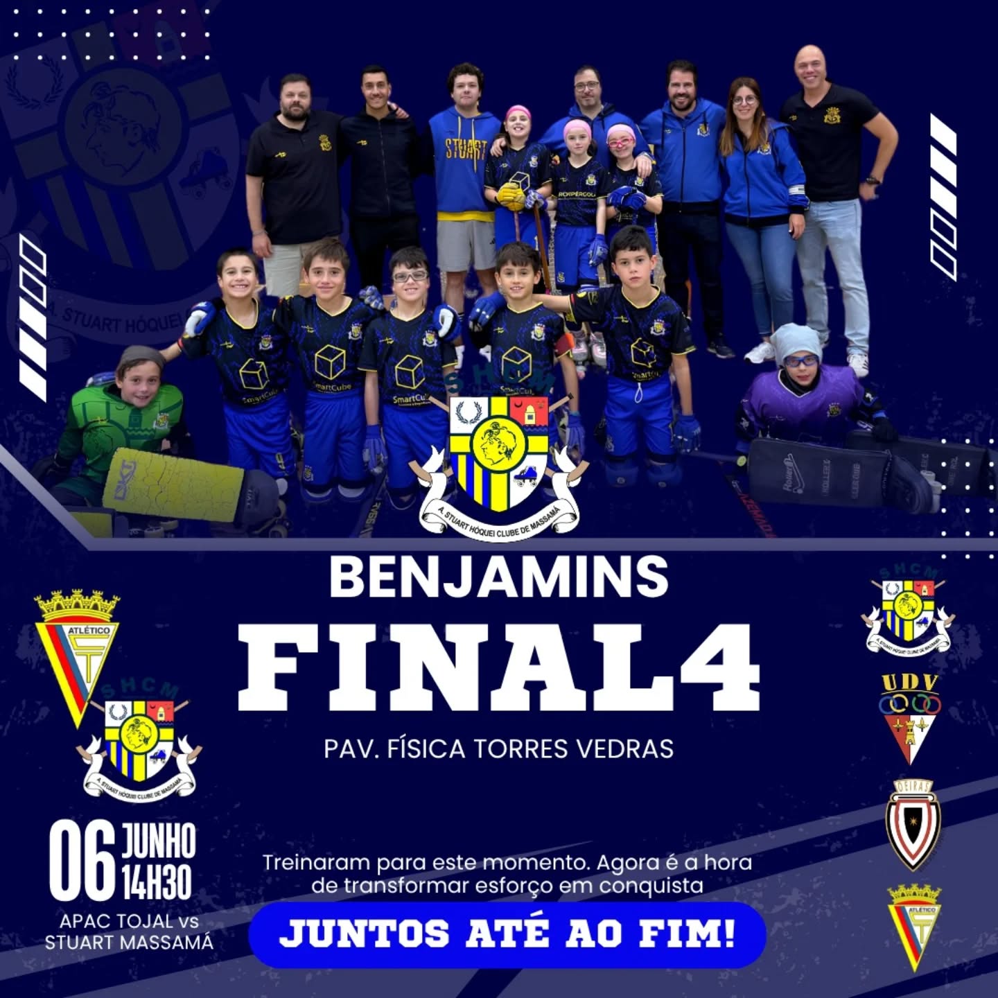 🏑 Os nossos Benjamins estão na Final 4 💪
Queremos a bancada cheia a dar força a esta equipa que tanto merece por tanto esforço e dedicação!
São pequenos mas já nos deixam com muito orgulho! 🔥
Contamos com a família Stuart!
Rumo a Torres Vedras!!!
🗓️ Sábado
🕐 14.30h
📍 Pavilhão Física
#somosum💛💙
Vibramos juntos!
Sofremos juntos!
Festejamos juntos!