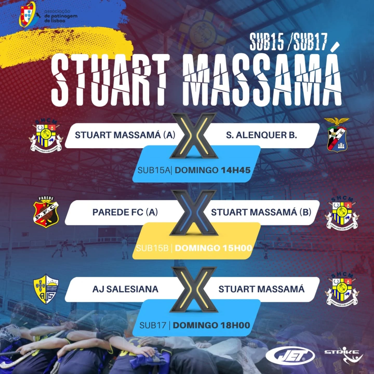 🏑 Domingo vai ser uma tarde de jogos
Sub 15 A
Sub 15 B
Sub 17
Acompanhe as nossas equipas e viva muita emoção 💪
#somosum💛💙
Vibramos juntos!
Sofremos juntos!
Festejamos juntos!