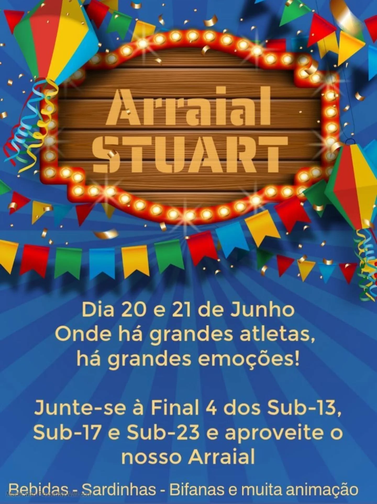 🎏 O Arraial da Stuart está a chegar! 🎏
Venha assistir à Final 4 de três escalões e aproveite o nosso Arraial onde teremos muita alegria e animação 🪗
Contamos com a vossa Presença!
#somosum💛💙